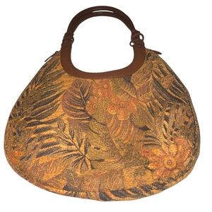 Vintage Scala Hobo Shoulder Bag  EUC Leaf/Floral Print Tapestry Material